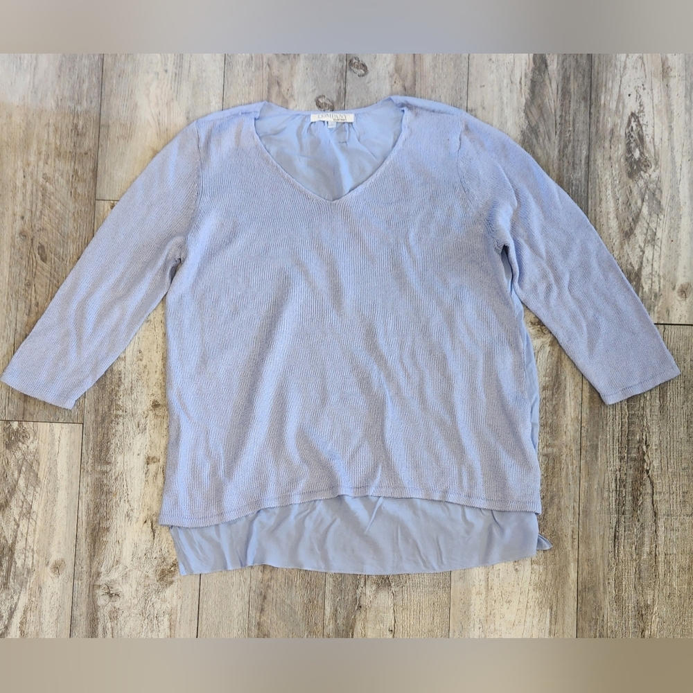 Company Ellen Tracy Cotton Blend Light Blue V-Neck Sweater